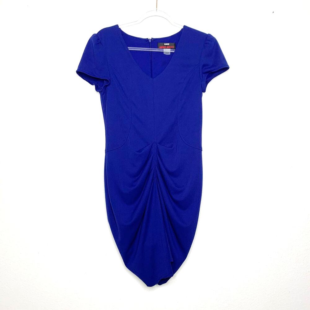 MISS SIXTY M60 Gathered Ruched Bodycon Mini Dress Cap Sleeve Royal Blue Size 10